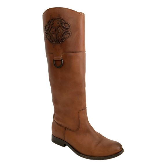 Frye Boots Brown Leather Calf High Logo Top 5.5 - Picture 1 of 14